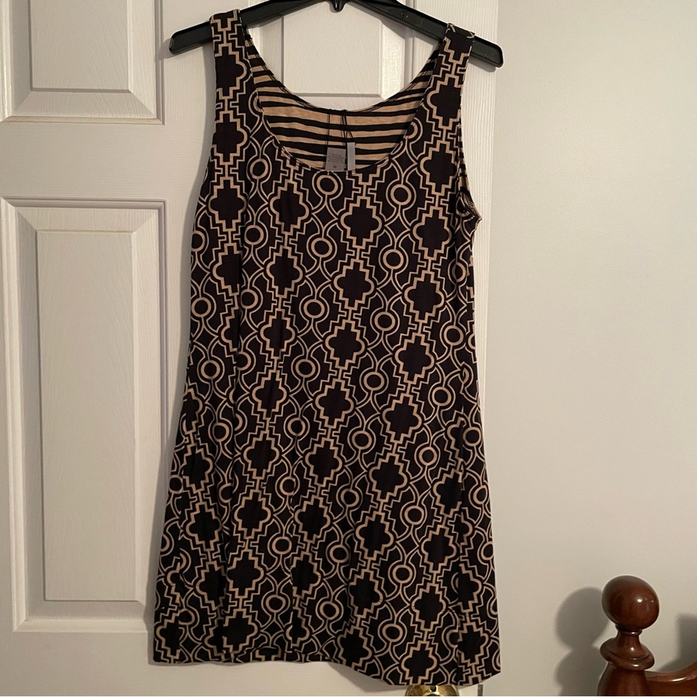 Geometric Patterned Black and Tan Dress